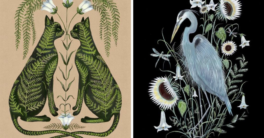 symmetric-flora-and-fauna-converge-in-kelly-louise-judd’s-dreamlike-paintings